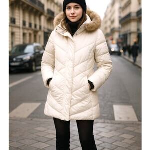 Andrew Marc XL Down Puffer Walker Jacket $295 Faux Fur Hood Waterproof White NEW